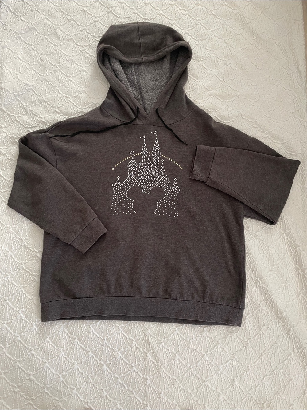 Disney Iridescent Gray Hoodie Sweatshirt with Crystal Cinderella Castle Sz XL